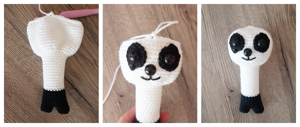 Blog-Inhaltsbild für 'Rassel Panda Paco, kostenlose Häkelanleitung'